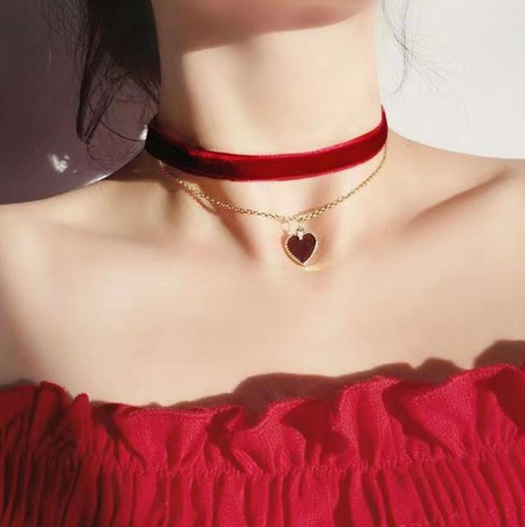Layered Pendant Necklace Aesthetic - Romantyczny naszyjnik choker z podwójną warstwą,