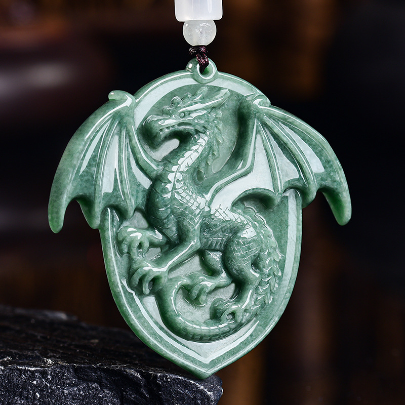 Necklaces - Naturalny Birmanski Jadeitowy Wisiorek Smok Naszyjnik